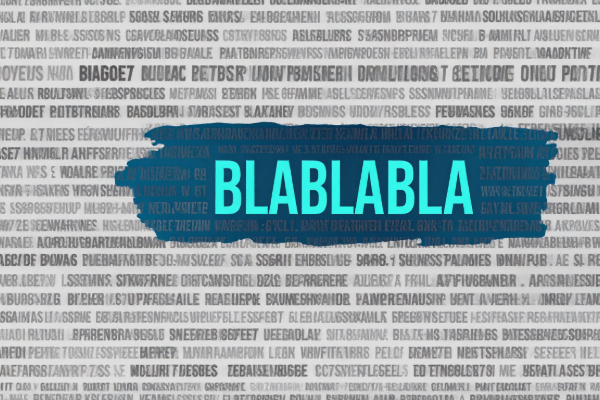 Grafik kritisiert generisch klingende KI-Texte mit plakativem Schriftzug.