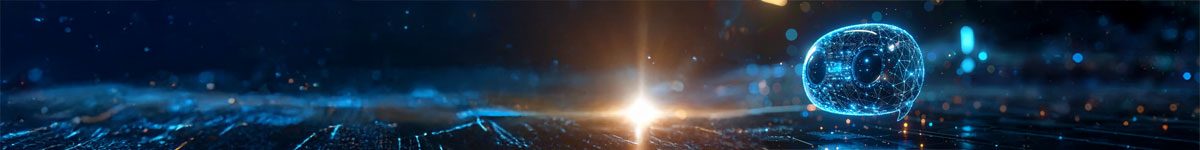 Leuchtender digitaler Chatbot in futuristischer Umgebung.